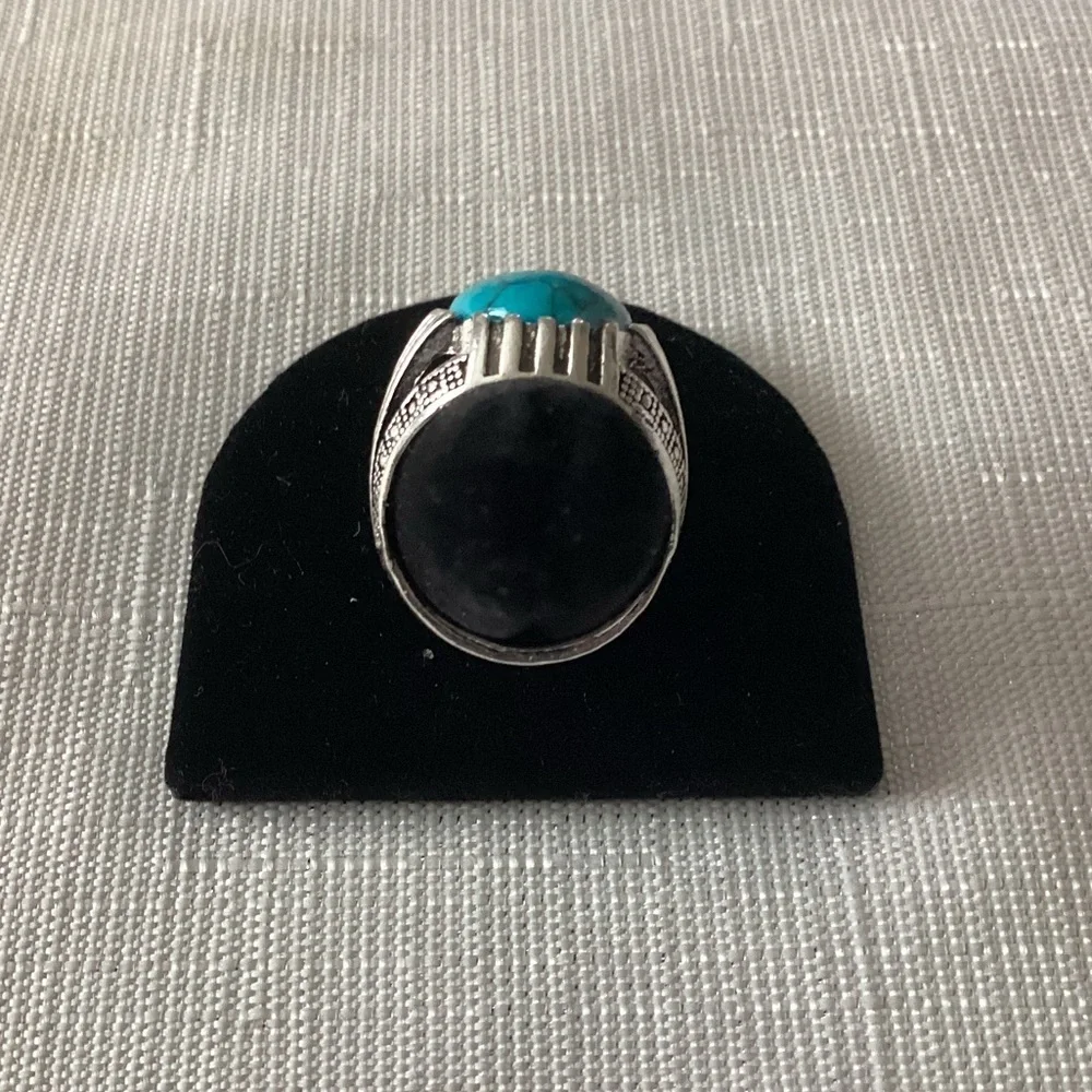 Turquoise Color Silver Tone Ring - Picture 3 of 4